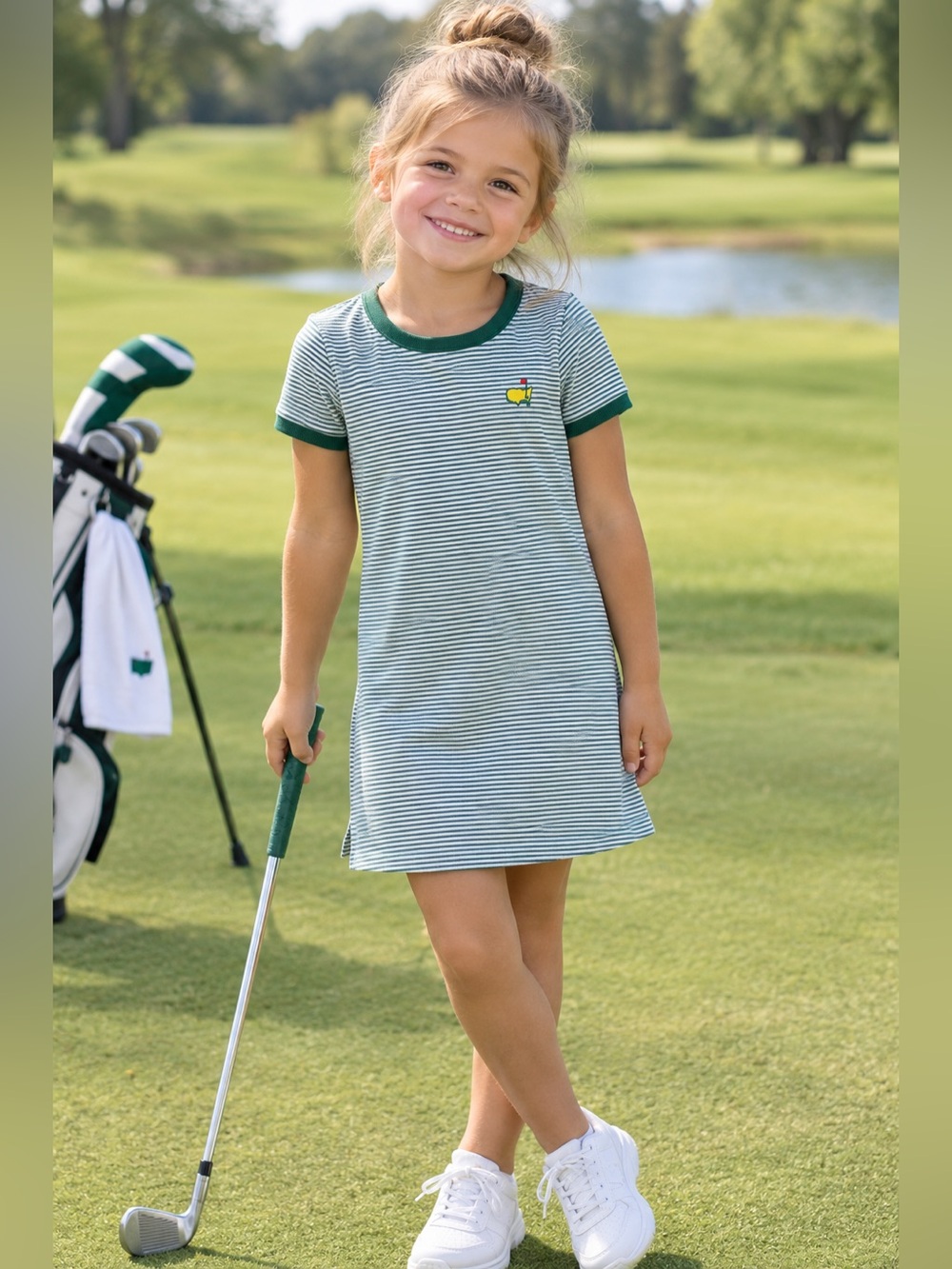 Masters Kids Golf Dress XS 5/6 Green Stripe T Shirt Dress Augusta Georgia